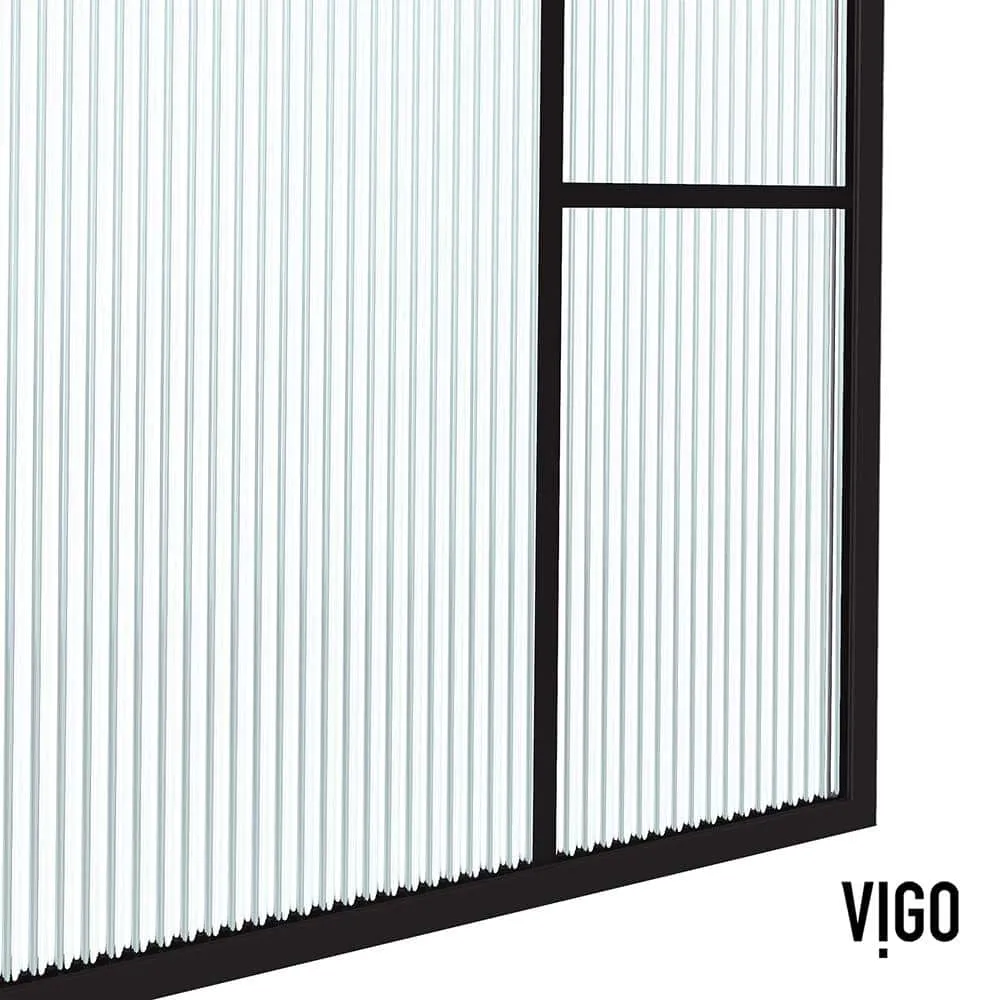 VIGO Meridian 34 in W x 74 in H Framed Shower Screen in Matte Black with Mixed Clear Grid, Privacy, and Fluto White Glass, photo 9 of 11