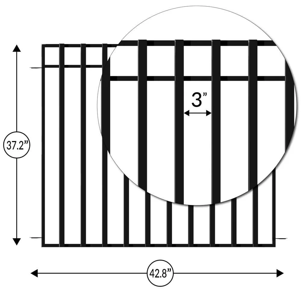 Vigoro 37.2 in. H x 42.87 in. W Black Powder-Coated Steel 3-Rail No Dig Garden Fence Panel, 4-Pack, photo 3 of 6