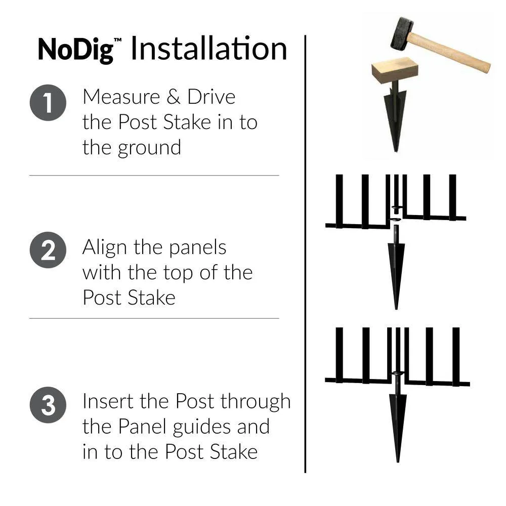 Vigoro 37.2 in. H x 42.87 in. W Black Powder-Coated Steel 3-Rail No Dig Garden Fence Panel, 4-Pack, photo 6 of 6