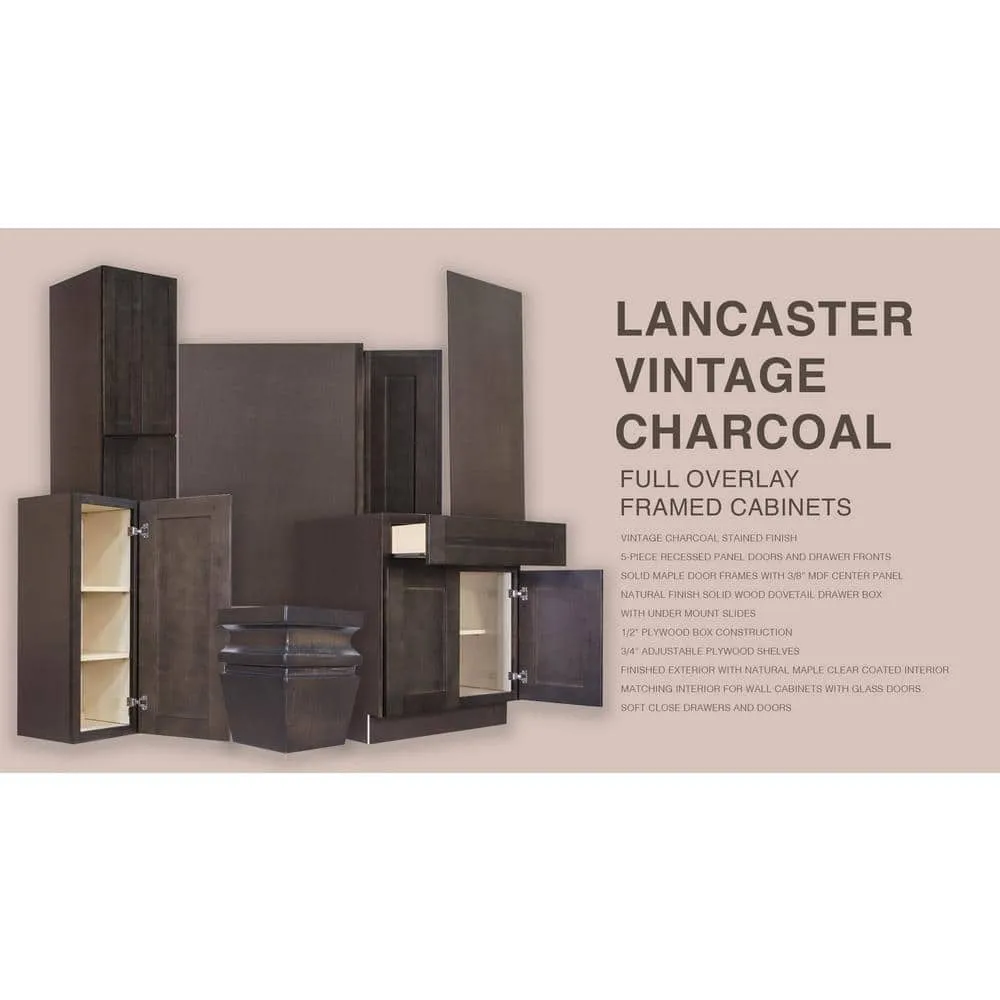 LIFEART CABINETRY Lancaster Shaker Assembled 6 in. x 34.5 in. x 24 in. Base Spice Drawer Cabinet in Vintage Charcoal, photo 5 of 6