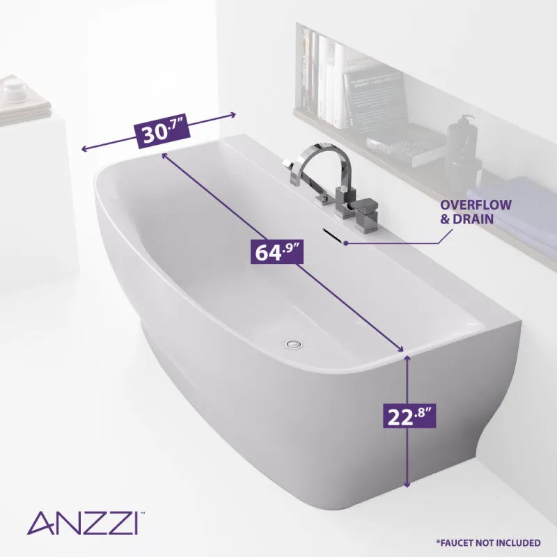 ANZZI Bank 65 in. L x 31 in. W Acrylic Flatbottom Freestanding Non-Whirlpool Bathtub with Deck-Mounted Faucet Platform, Glossy White, photo 5 of 6