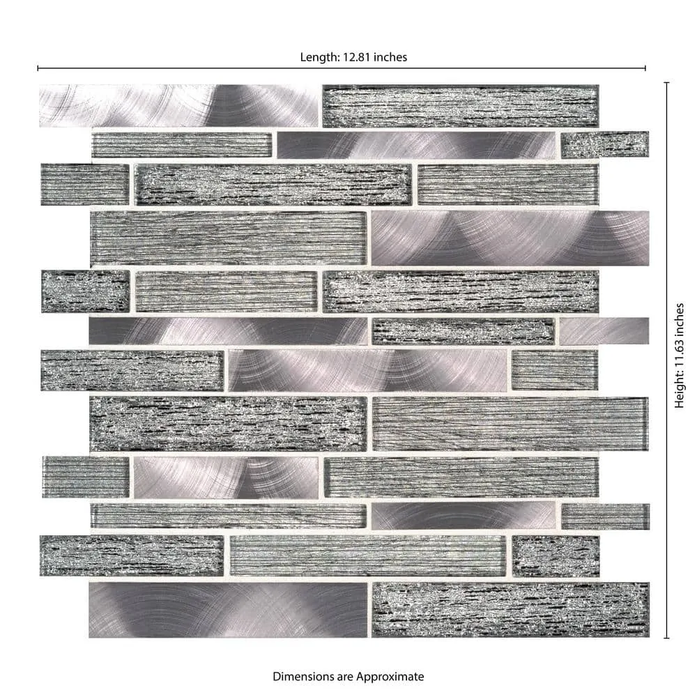 MS International Volcanic Luxe Interlocking 12 x 12 Glass/Metal Mosaic Wall Tile, Mesh-Mounted, photo 6 of 6