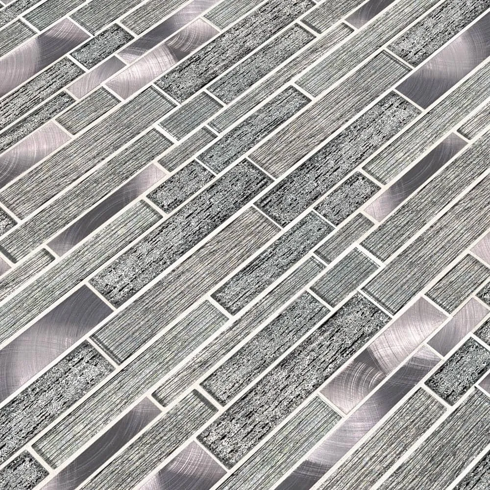 MS International Volcanic Luxe Interlocking 12 x 12 Glass/Metal Mosaic Wall Tile, Mesh-Mounted, photo 4 of 6