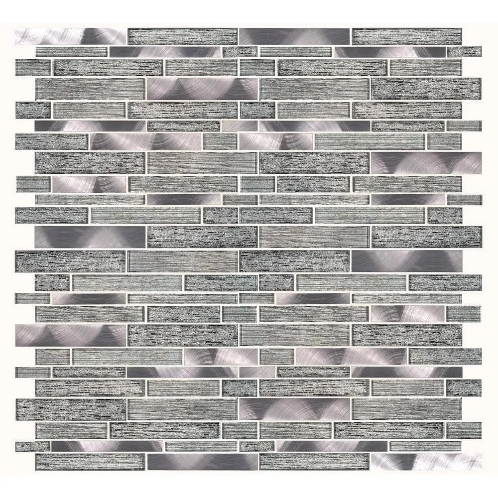 MS International Volcanic Luxe Interlocking 12 x 12 Glass/Metal Mosaic Wall Tile, Mesh-Mounted, photo 3 of 6