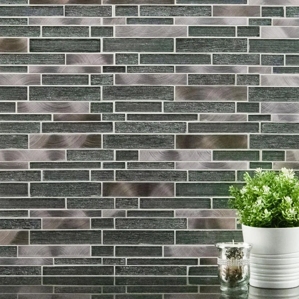 MS International Volcanic Luxe Interlocking 12 x 12 Glass/Metal Mosaic Wall Tile, Mesh-Mounted, photo 2 of 6
