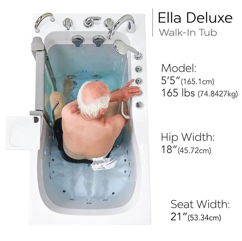 Ella Deluxe 55 in. Acrylic Walk-In Whirlpool and Air Bath Bathtub in White, Thermostatic Faucet Set, LHS 2 in. Dual Drain, photo 11 of 12