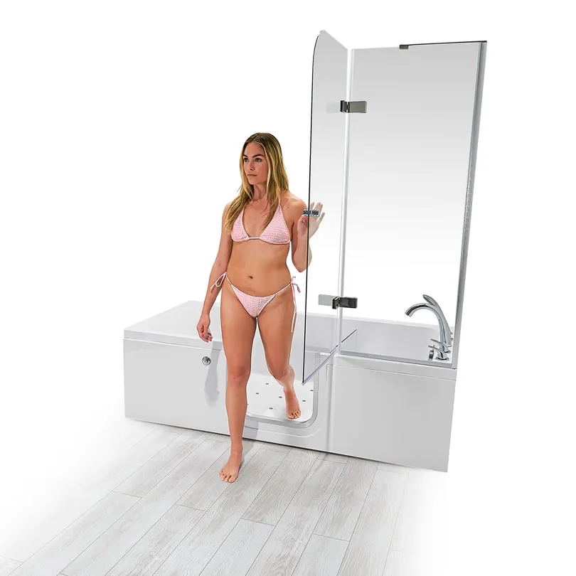 Ella Laydown 72 in. Walk-in Whirlpool Bathtub in White with Left-Hinged Middle Glass Door and 2 in. Left Drain, photo 13 of 14