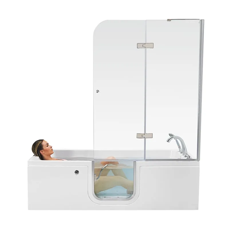 Ella Laydown 72 in. Walk-In Whirlpool Bathtub in White with Right-Hinged Middle Glass Door, 2-Piece Fast Fill Faucet, Right-Hand-Seat Drain, photo 14 of 17