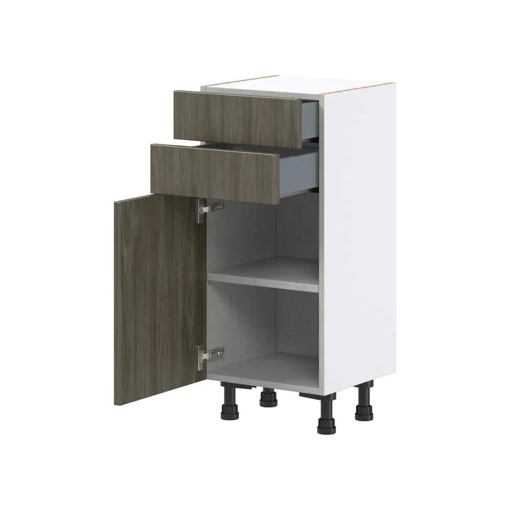 J COLLECTION 15 in. W x 14 in. D x 34.5 in. H Medora Textured Slab Walnut Assembled Shallow Base Kitchen Cabinet with 2 Drawers, photo 6 of 8