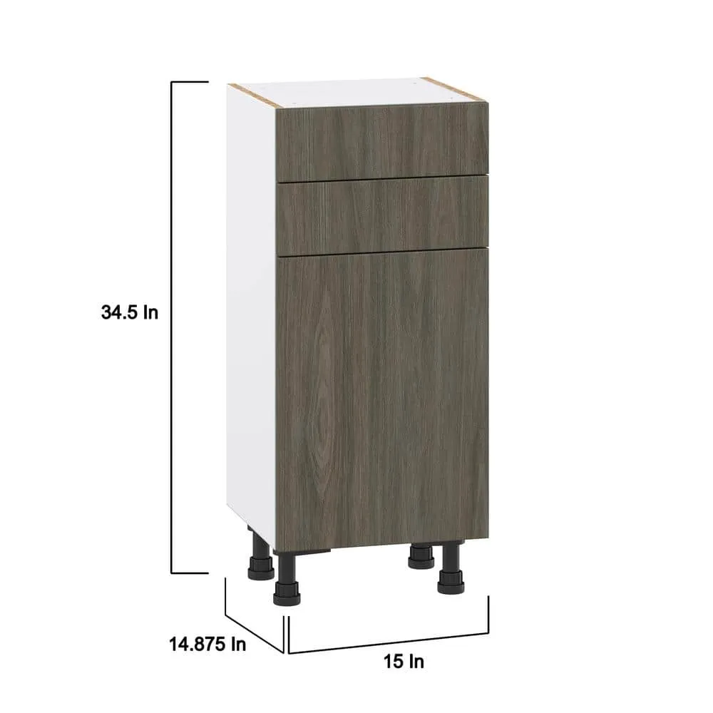 J COLLECTION 15 in. W x 14 in. D x 34.5 in. H Medora Textured Slab Walnut Assembled Shallow Base Kitchen Cabinet with 2 Drawers, photo 4 of 8