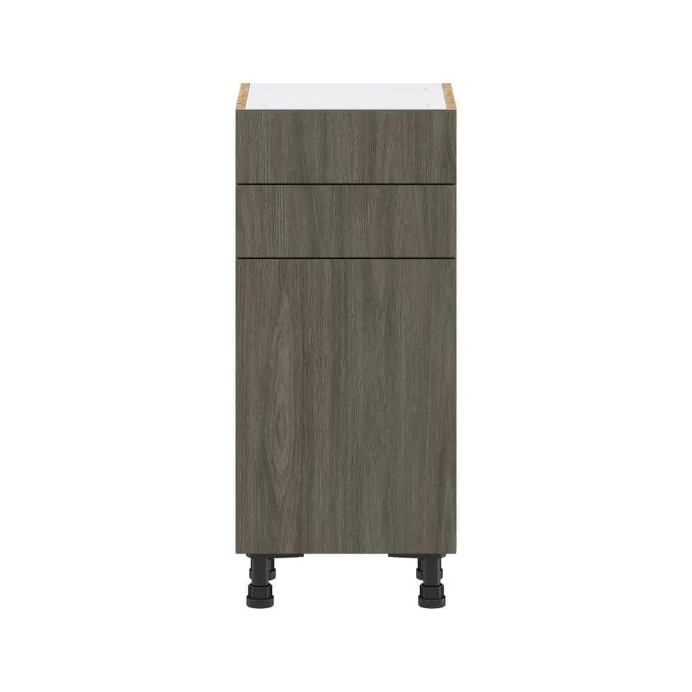 J COLLECTION 15 in. W x 14 in. D x 34.5 in. H Medora Textured Slab Walnut Assembled Shallow Base Kitchen Cabinet with 2 Drawers, photo 7 of 8