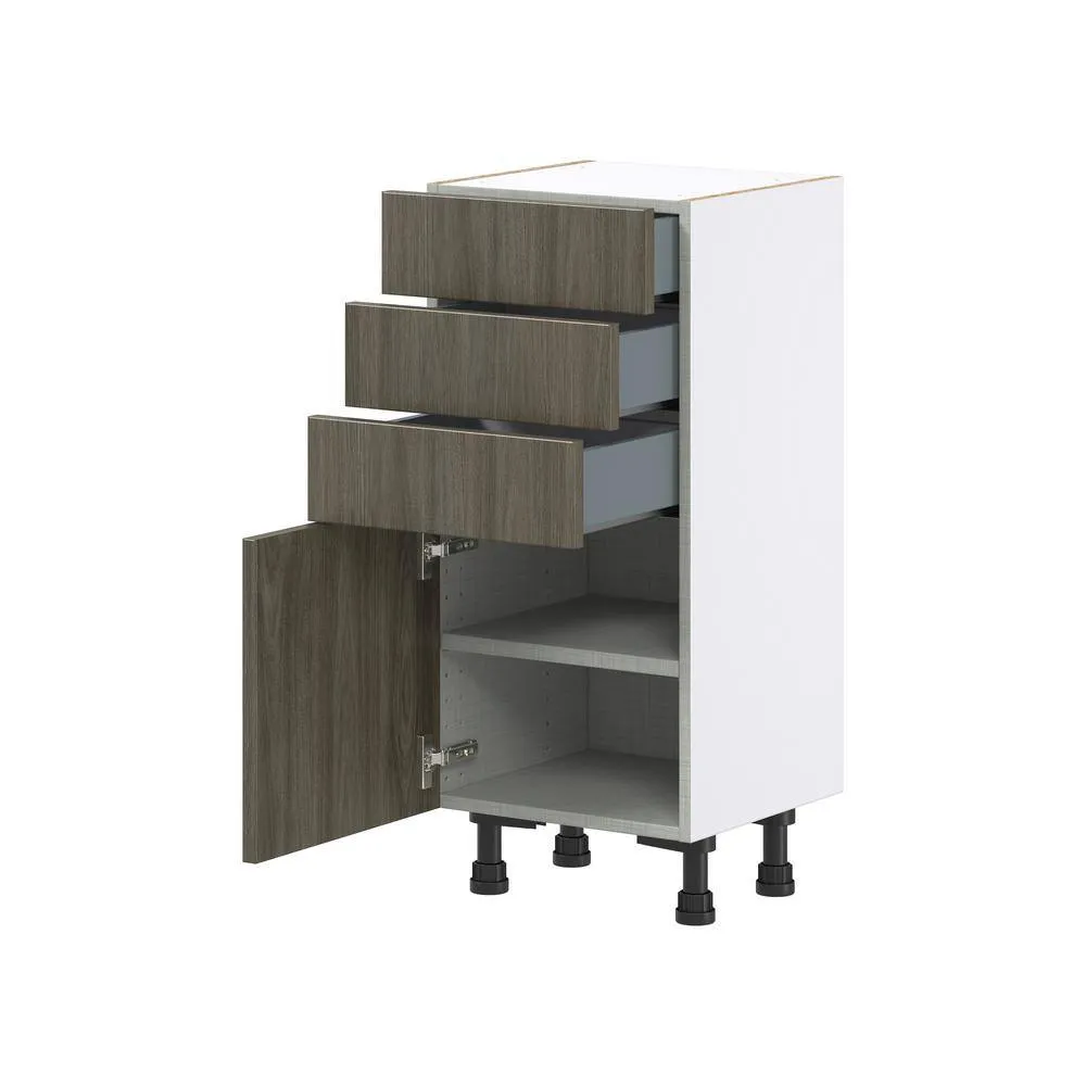 J COLLECTION 15 in. W x 14 in. D x 34.5 in. H Medora Textured Slab Walnut Assembled Shallow Base Kitchen Cabinet with 3 Drawers, photo 6 of 8
