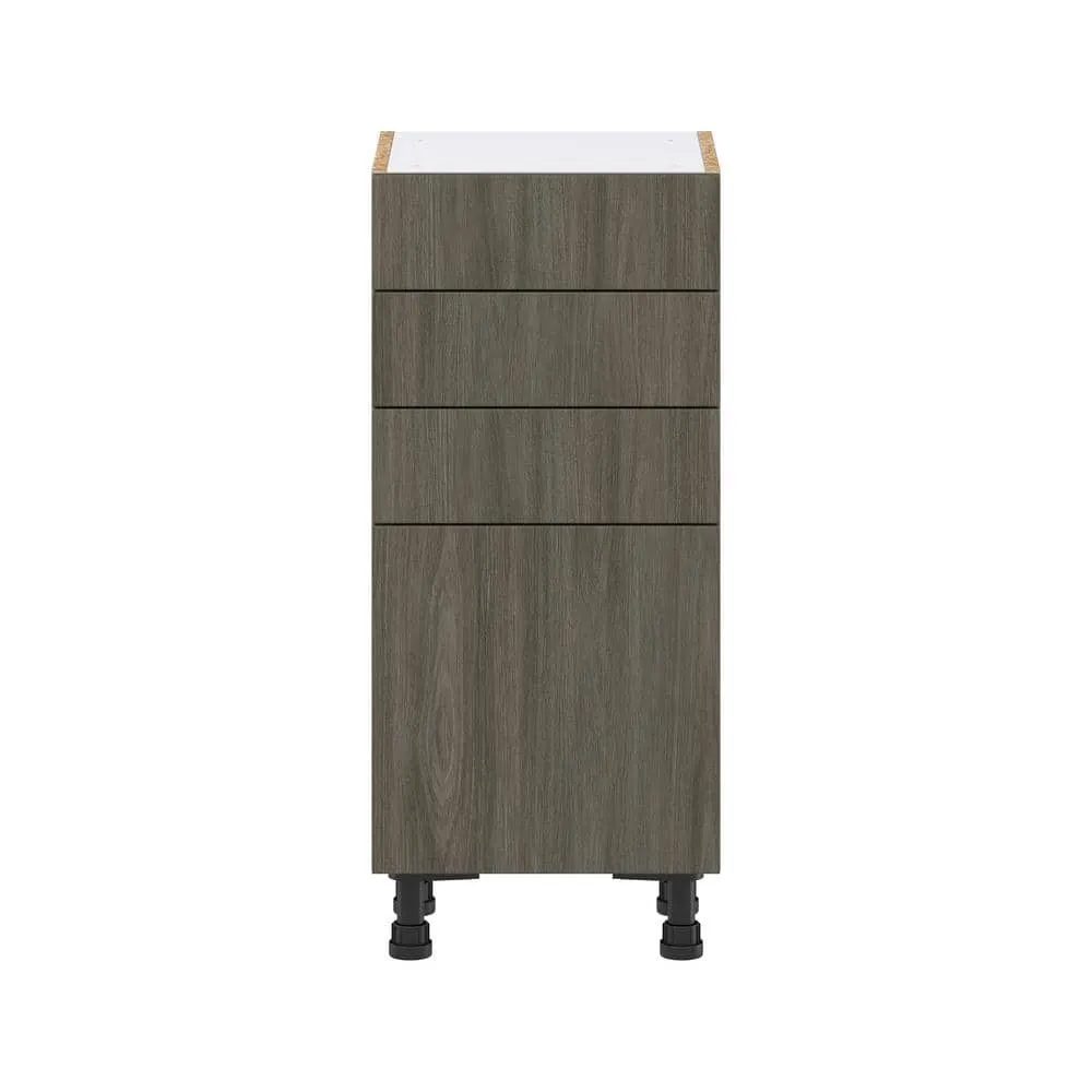 J COLLECTION 15 in. W x 14 in. D x 34.5 in. H Medora Textured Slab Walnut Assembled Shallow Base Kitchen Cabinet with 3 Drawers, photo 7 of 8