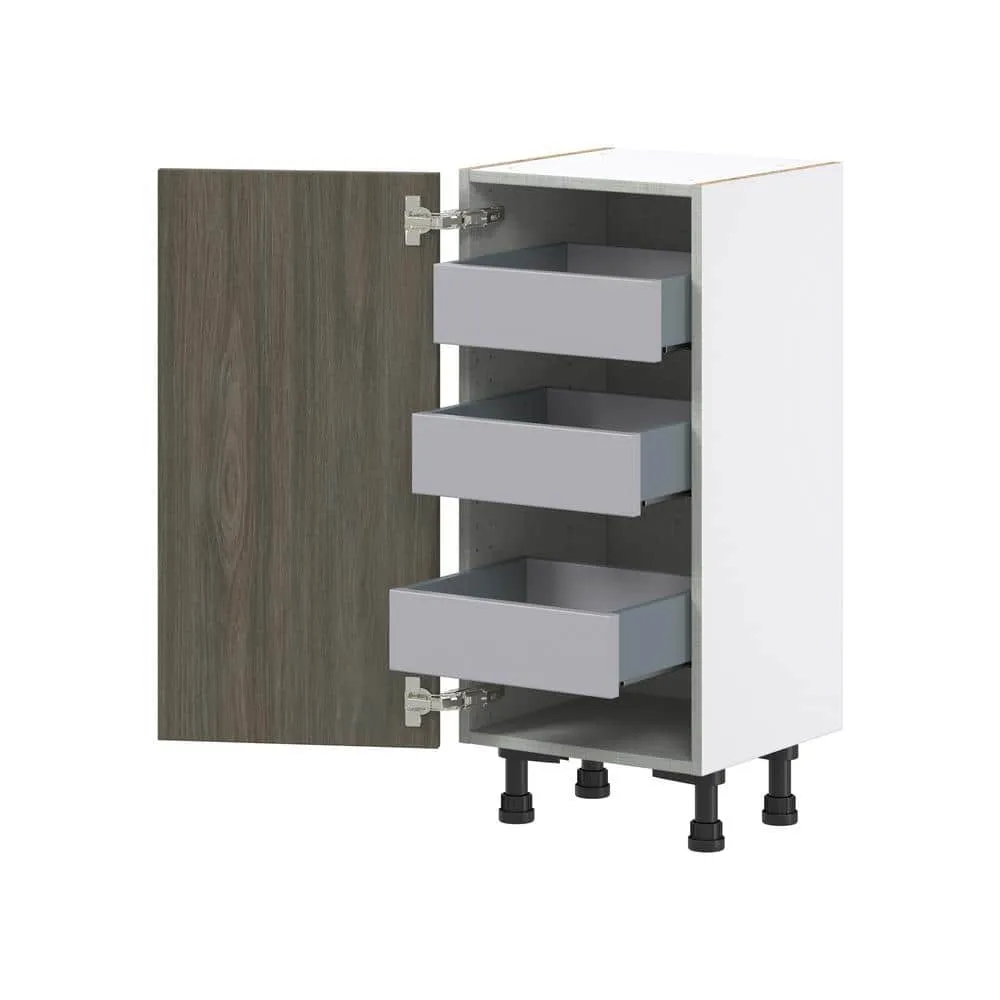 J COLLECTION 15 in. W x 14 in. D x 34.5 in. H Medora Textured Slab Walnut Assembled Shallow Base Kitchen Cabinet with Inner Drawers, photo 5 of 6