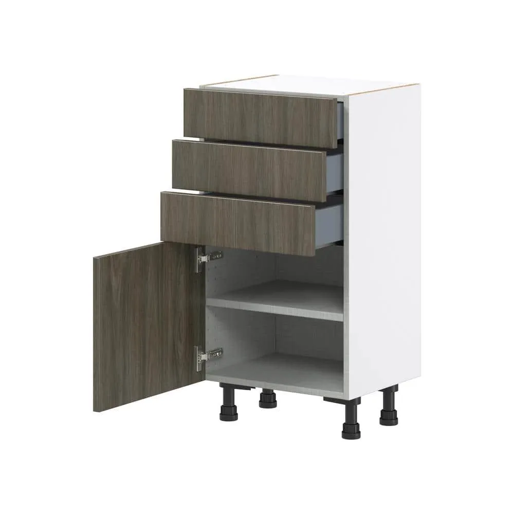 J COLLECTION 18 in. W x 14 in. D x 34.5 in. H Medora Textured Slab Walnut Assembled Shallow Base Kitchen Cabinet with 3 Drawers, photo 6 of 8