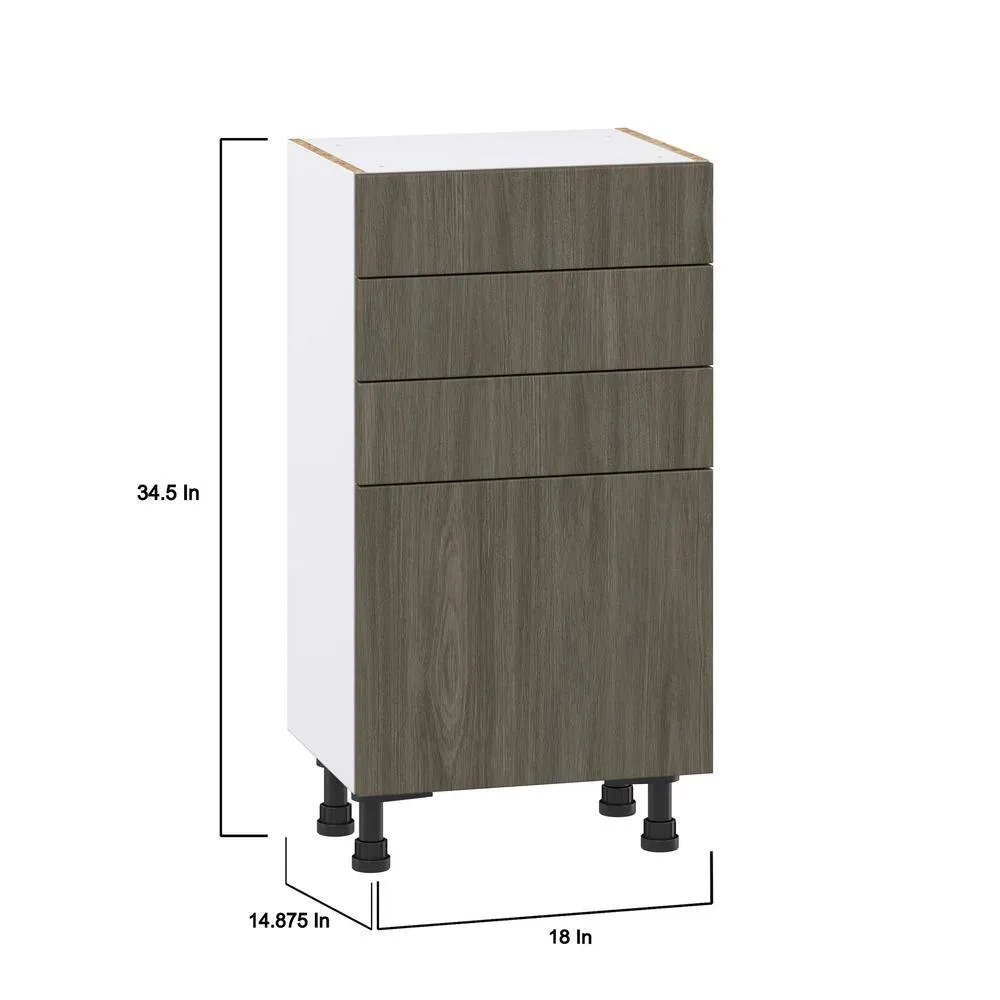 J COLLECTION 18 in. W x 14 in. D x 34.5 in. H Medora Textured Slab Walnut Assembled Shallow Base Kitchen Cabinet with 3 Drawers, photo 4 of 8