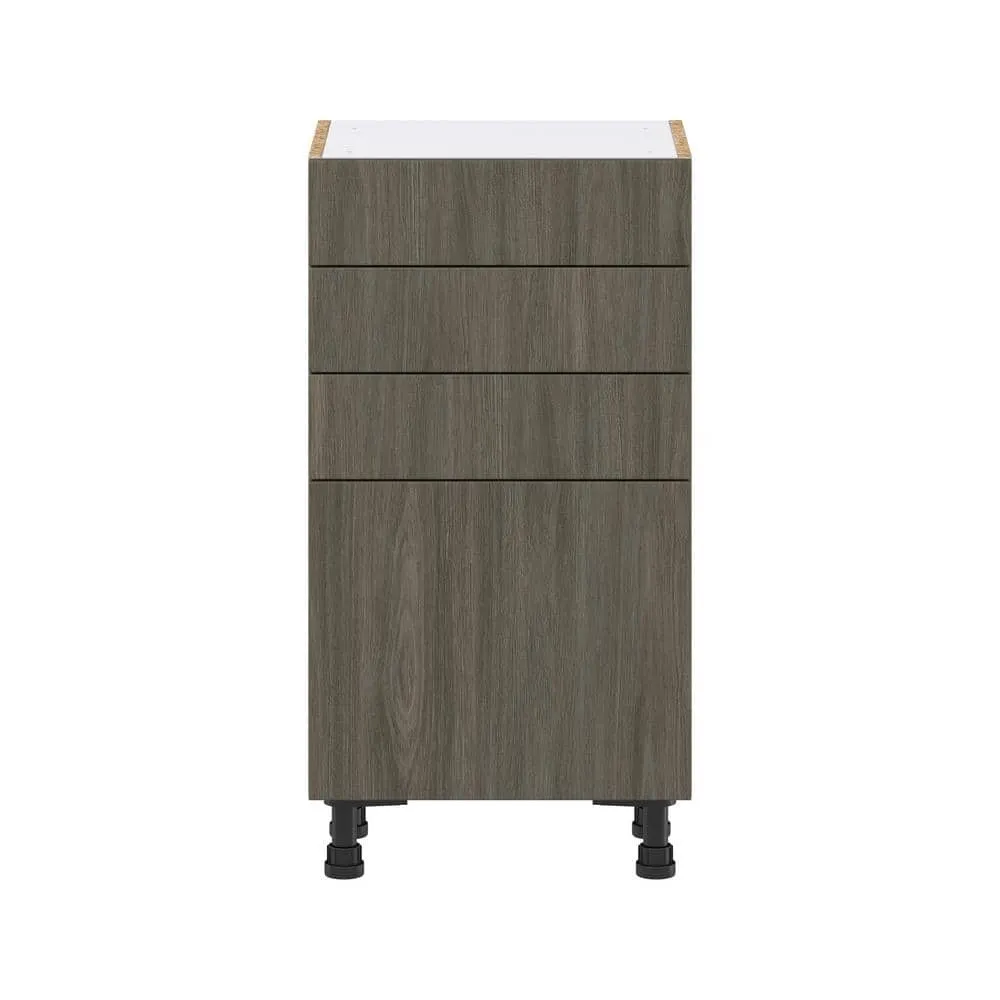 J COLLECTION 18 in. W x 14 in. D x 34.5 in. H Medora Textured Slab Walnut Assembled Shallow Base Kitchen Cabinet with 3 Drawers, photo 7 of 8