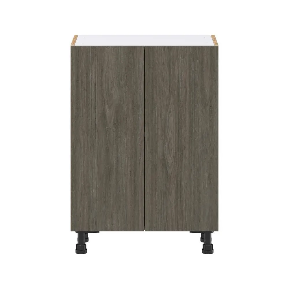 J COLLECTION Medora textured 24 in. W x 34.5 in. H x 14 in. D in Slab Walnut Assembled Shallow Base Kitchen Cabinet with 2 Doors, photo 7 of 8