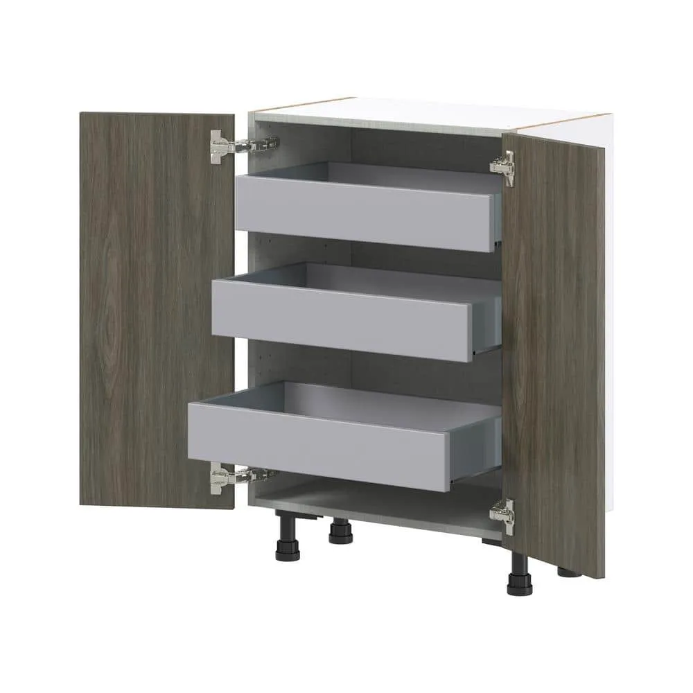 J COLLECTION 24 in. W x 34.5 in. H x 14 in. D Medora textured Slab Walnut Assembled Shallow Base Kitchen Cabinet with Inner Drawers, photo 6 of 8