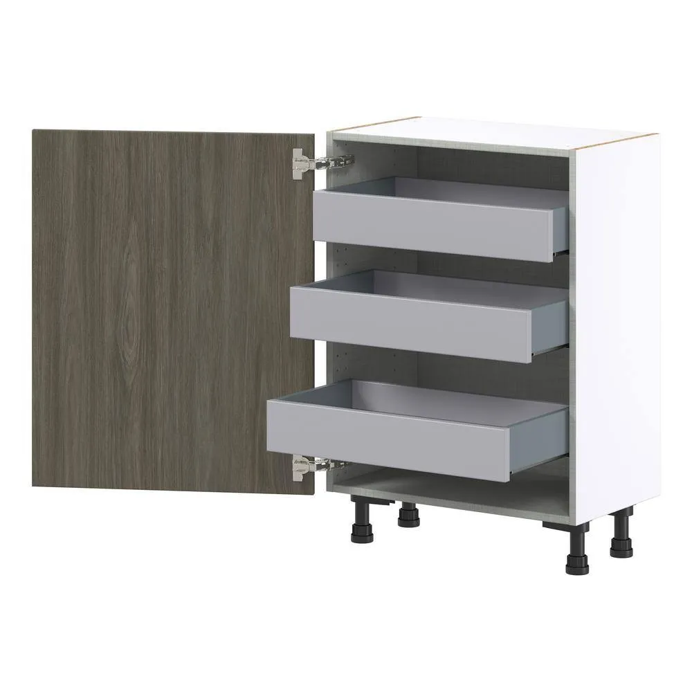 J COLLECTION 24 in. W x 14 in. D x 34.5 in. H Medora Textured Slab Walnut Assembled Shallow Base Kitchen Cabinet with Inner Drawers, photo 6 of 8