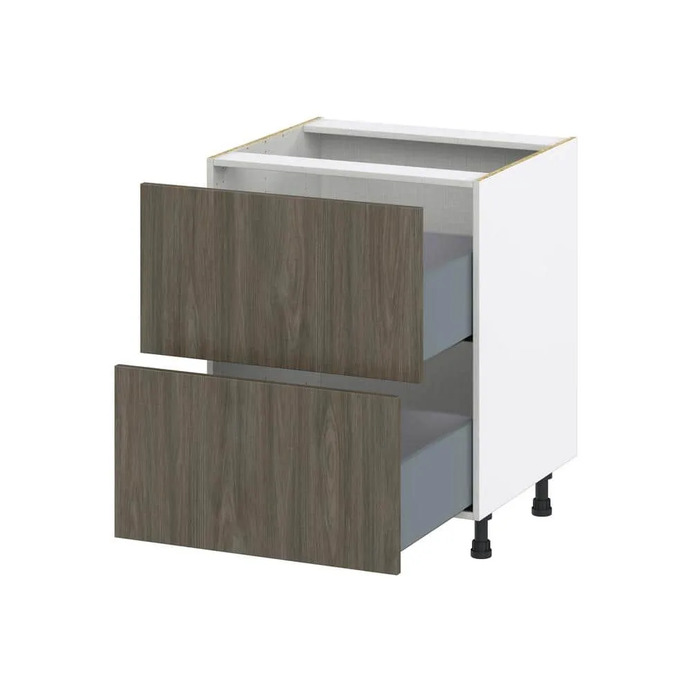J COLLECTION Medora Textured 27 in. W x 34.5 in. H x 24 in. D in Slab Walnut Shaker Assembled Base Kitchen Cabinet with 2 Drawers, photo 6 of 8