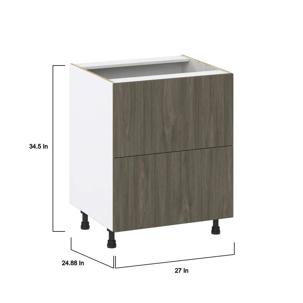 J COLLECTION Medora Textured 27 in. W x 34.5 in. H x 24 in. D in Slab Walnut Shaker Assembled Base Kitchen Cabinet with 2 Drawers, photo 4 of 8