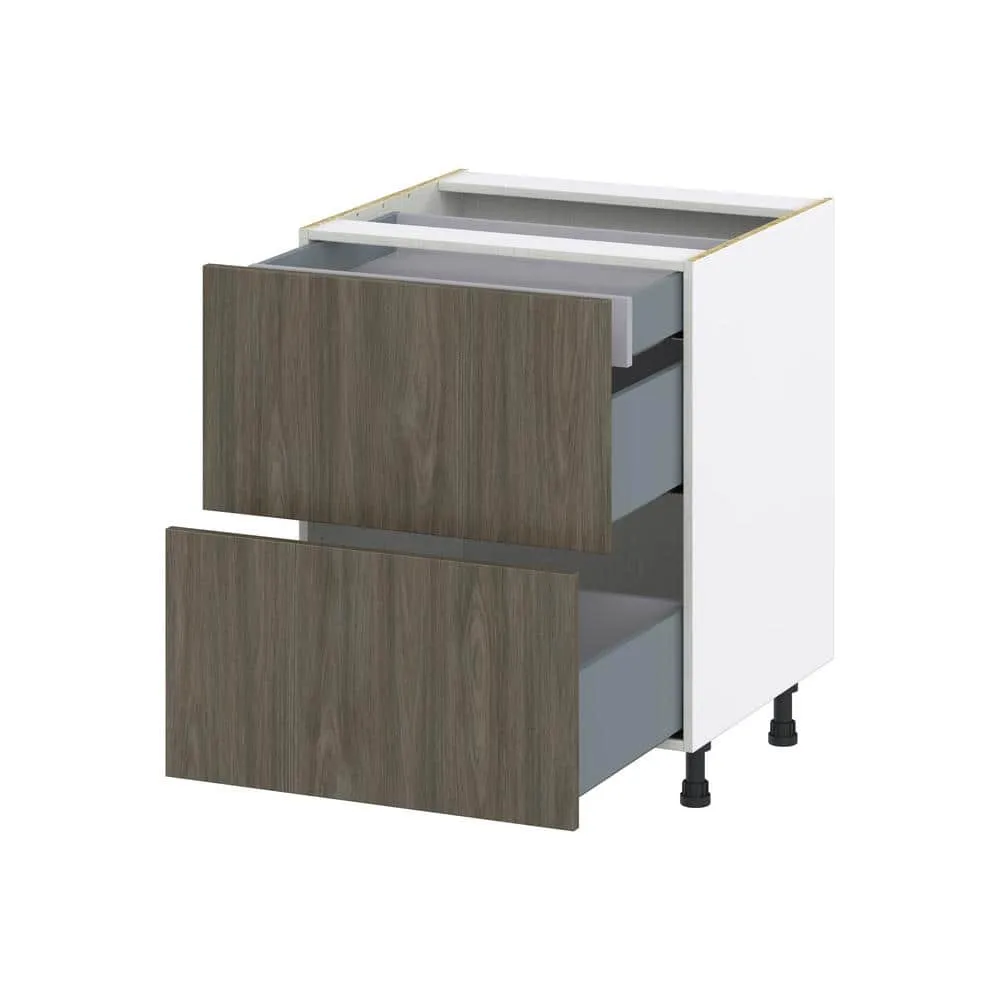 J COLLECTION Medora Textured 27 in. W x 34.5 in. H x 24 in. D in Slab Walnut Shaker Assembled Base Kitchen Cabinet with 3 Drawers, photo 6 of 8