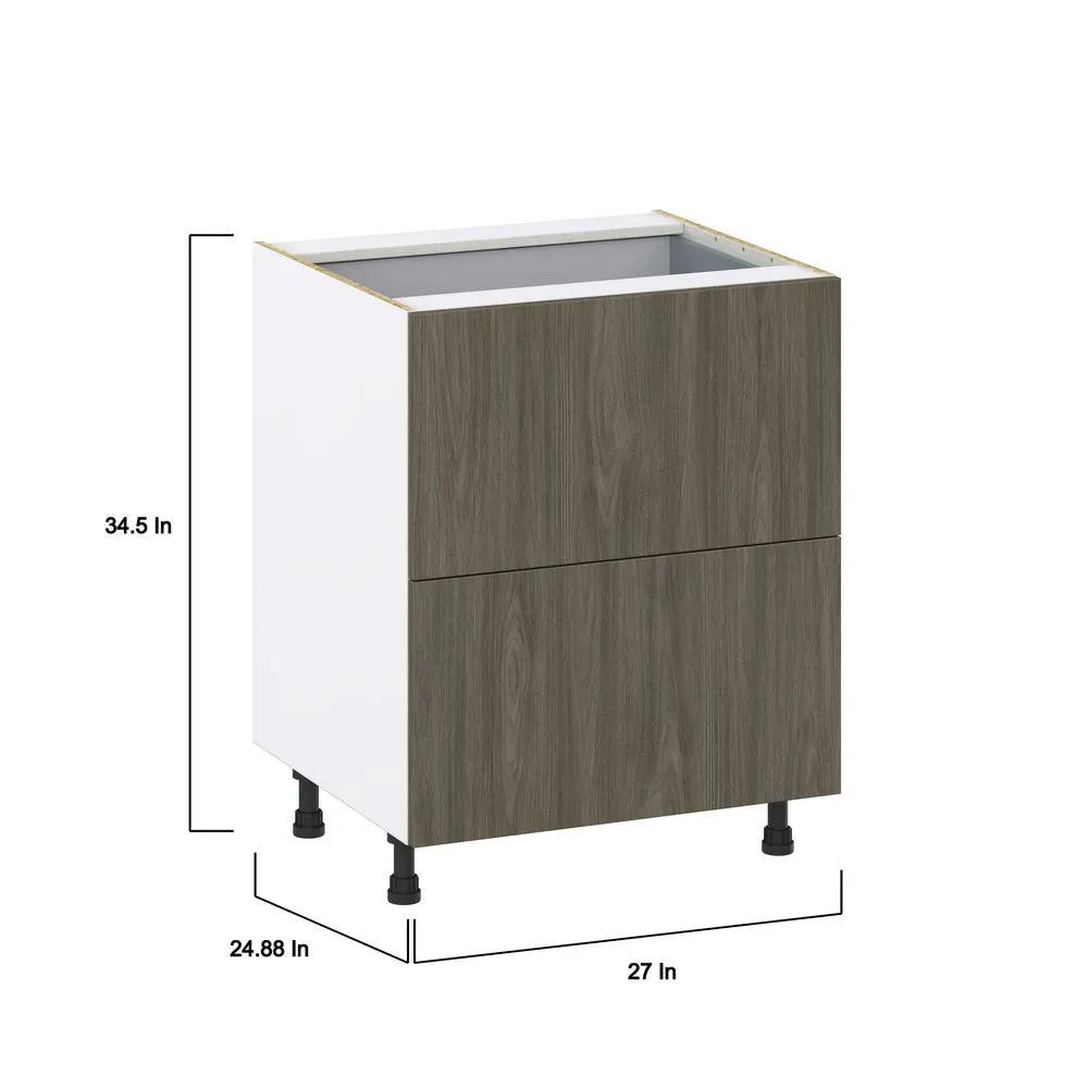 J COLLECTION Medora Textured 27 in. W x 34.5 in. H x 24 in. D in Slab Walnut Shaker Assembled Base Kitchen Cabinet with 3 Drawers, photo 4 of 8