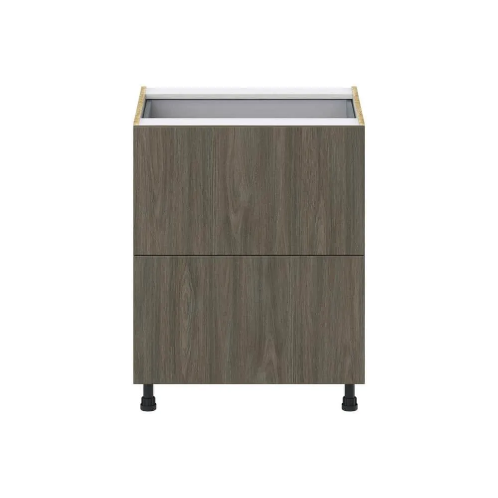 J COLLECTION Medora Textured 27 in. W x 34.5 in. H x 24 in. D in Slab Walnut Shaker Assembled Base Kitchen Cabinet with 3 Drawers, photo 7 of 8