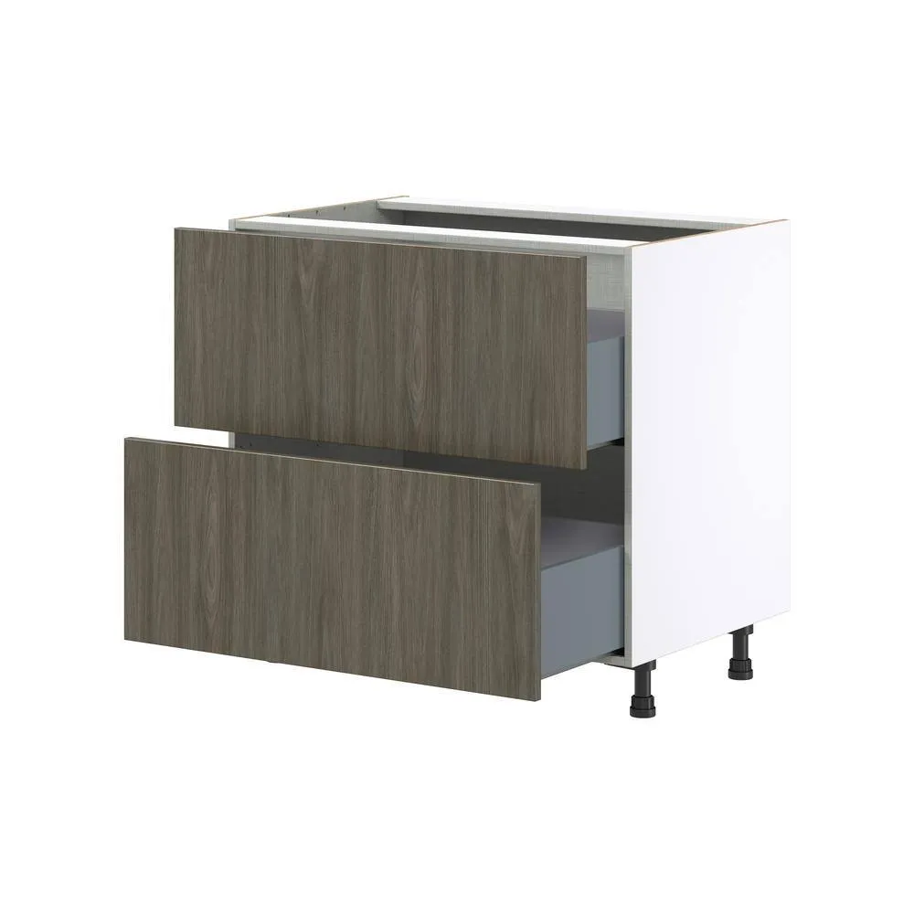 J COLLECTION Medora Textured 36 in. W x 34.5 in. H x 24 in. D in Slab Walnut Assembled Base Kitchen Cabinet with 2 Drawers, photo 6 of 8