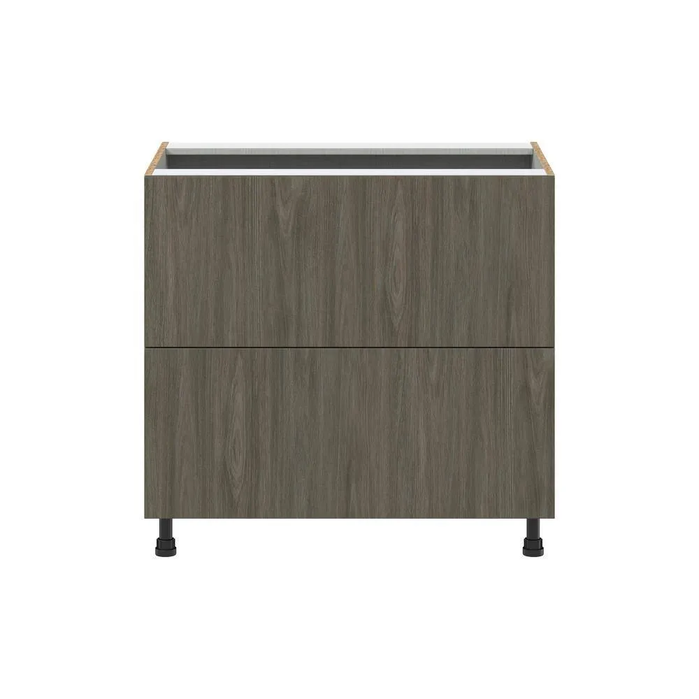 J COLLECTION Medora Textured 36 in. W x 34.5 in. H x 24 in. D in Slab Walnut Assembled Base Kitchen Cabinet with 2 Drawers, photo 7 of 8
