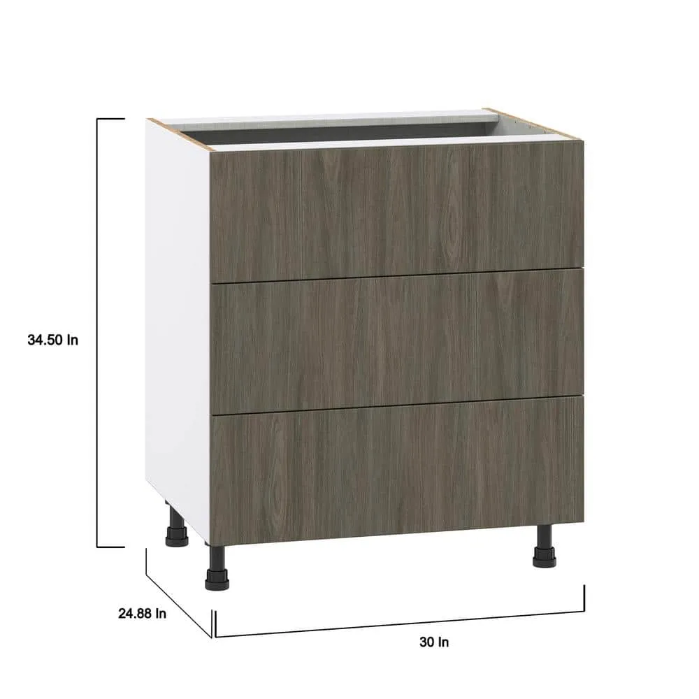 J COLLECTION 30 in. W x 34.5 in. H x 24 in. D Medora textured Slab Walnut Assembled Base Kitchen Cabinet with Three 10 in. Drawers, photo 4 of 8