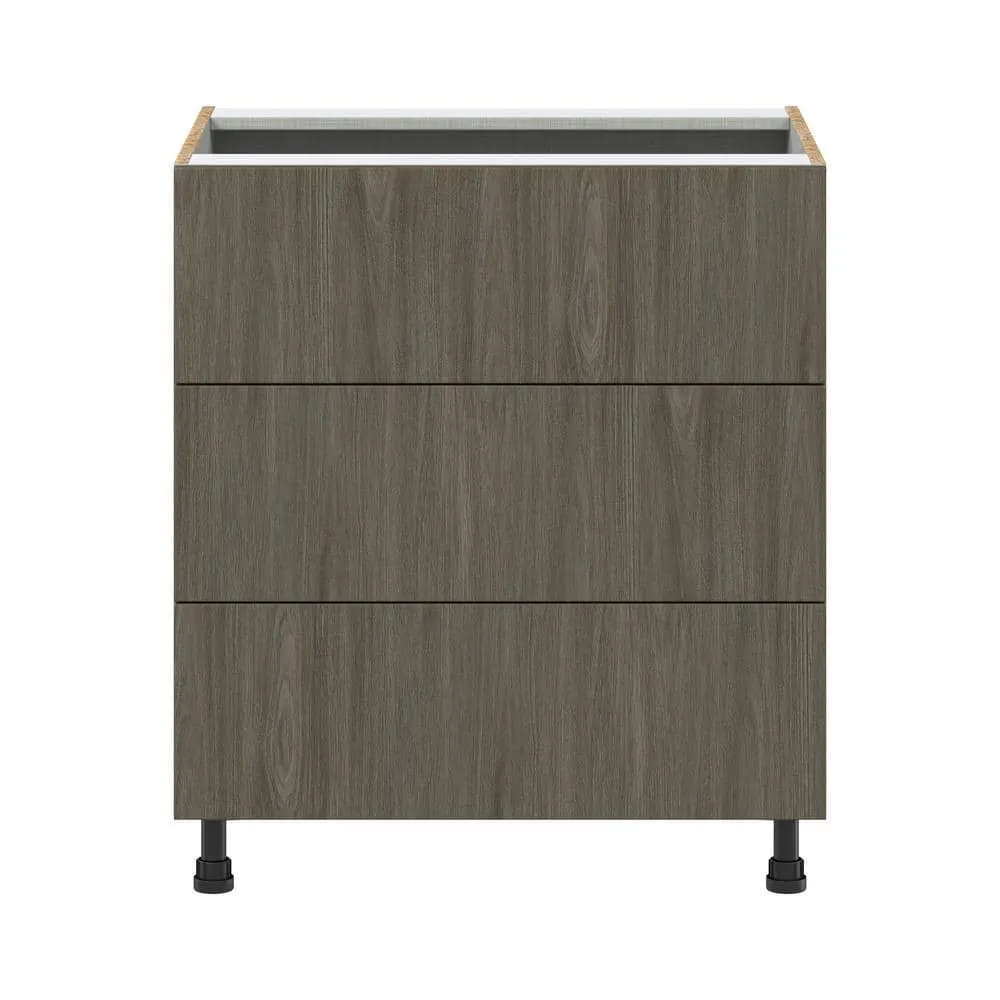 J COLLECTION 30 in. W x 34.5 in. H x 24 in. D Medora textured Slab Walnut Assembled Base Kitchen Cabinet with Three 10 in. Drawers, photo 7 of 8