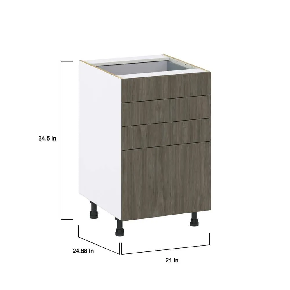 J COLLECTION 21 in. W x 34.5 in. H x 24 in. D Medora Textured Slab Walnut Shaker Assembled Base Kitchen Cabinet with 4 Drawers, photo 4 of 8