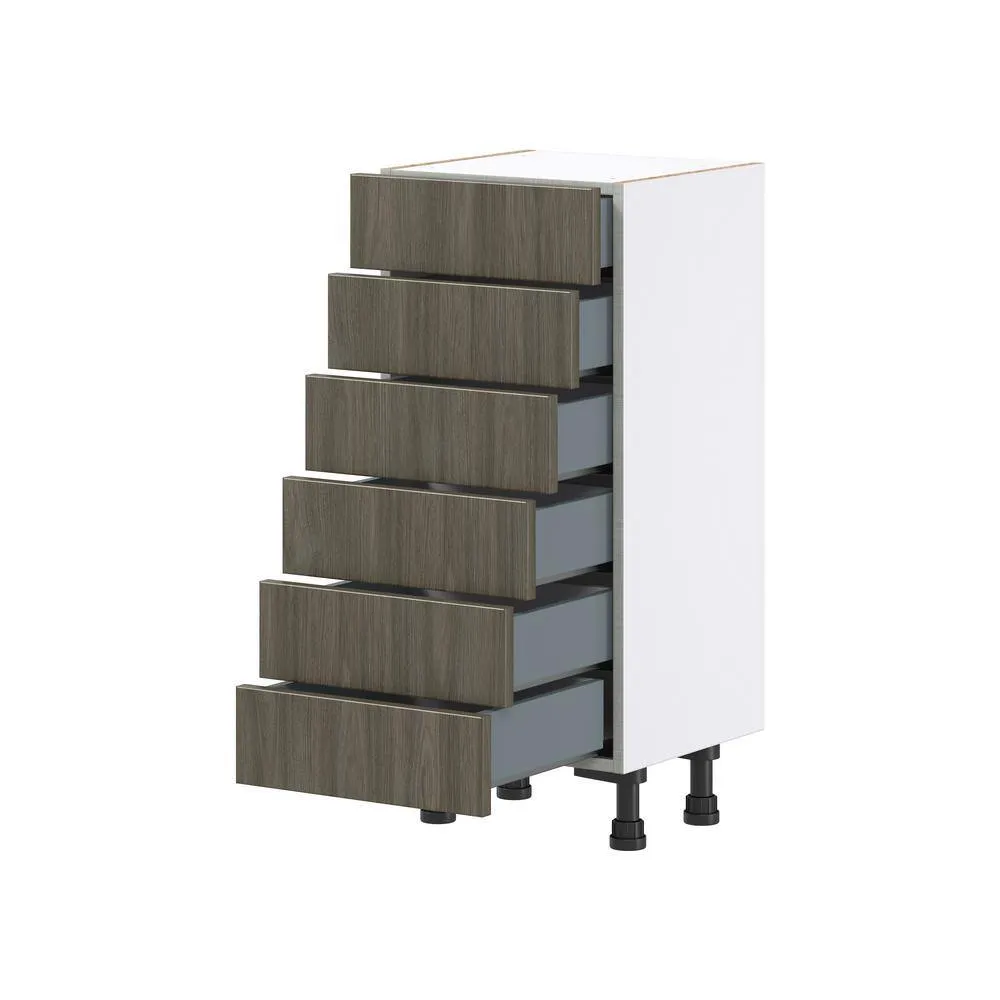 J COLLECTION 15 in. W x 34.5 in. H x 14 in. D Medora textured Slab Walnut Assembled Shallow Base Kitchen Cabinet with 6 Drawers, photo 6 of 8
