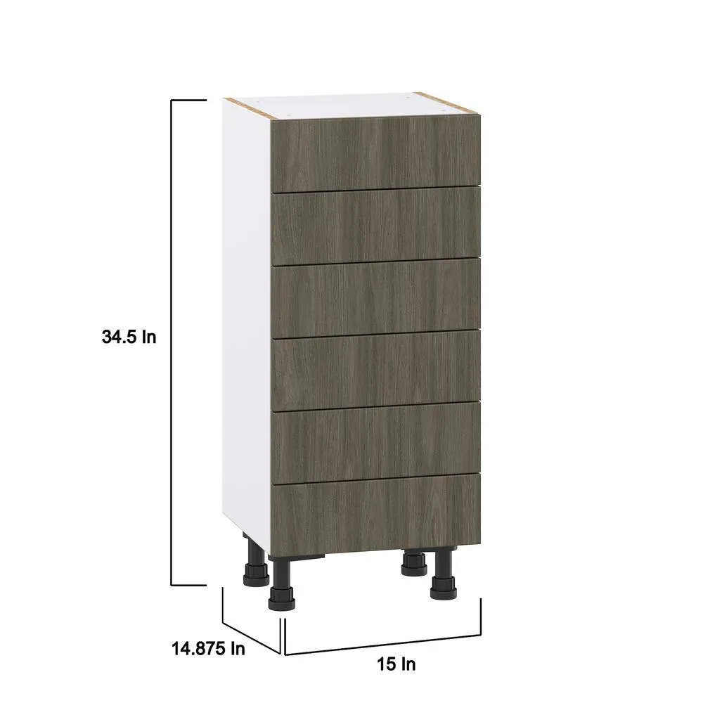 J COLLECTION 15 in. W x 34.5 in. H x 14 in. D Medora textured Slab Walnut Assembled Shallow Base Kitchen Cabinet with 6 Drawers, photo 4 of 8