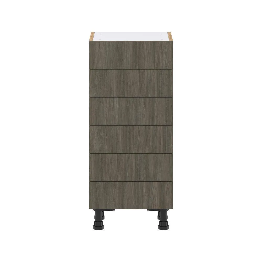 J COLLECTION 15 in. W x 34.5 in. H x 14 in. D Medora textured Slab Walnut Assembled Shallow Base Kitchen Cabinet with 6 Drawers, photo 7 of 8
