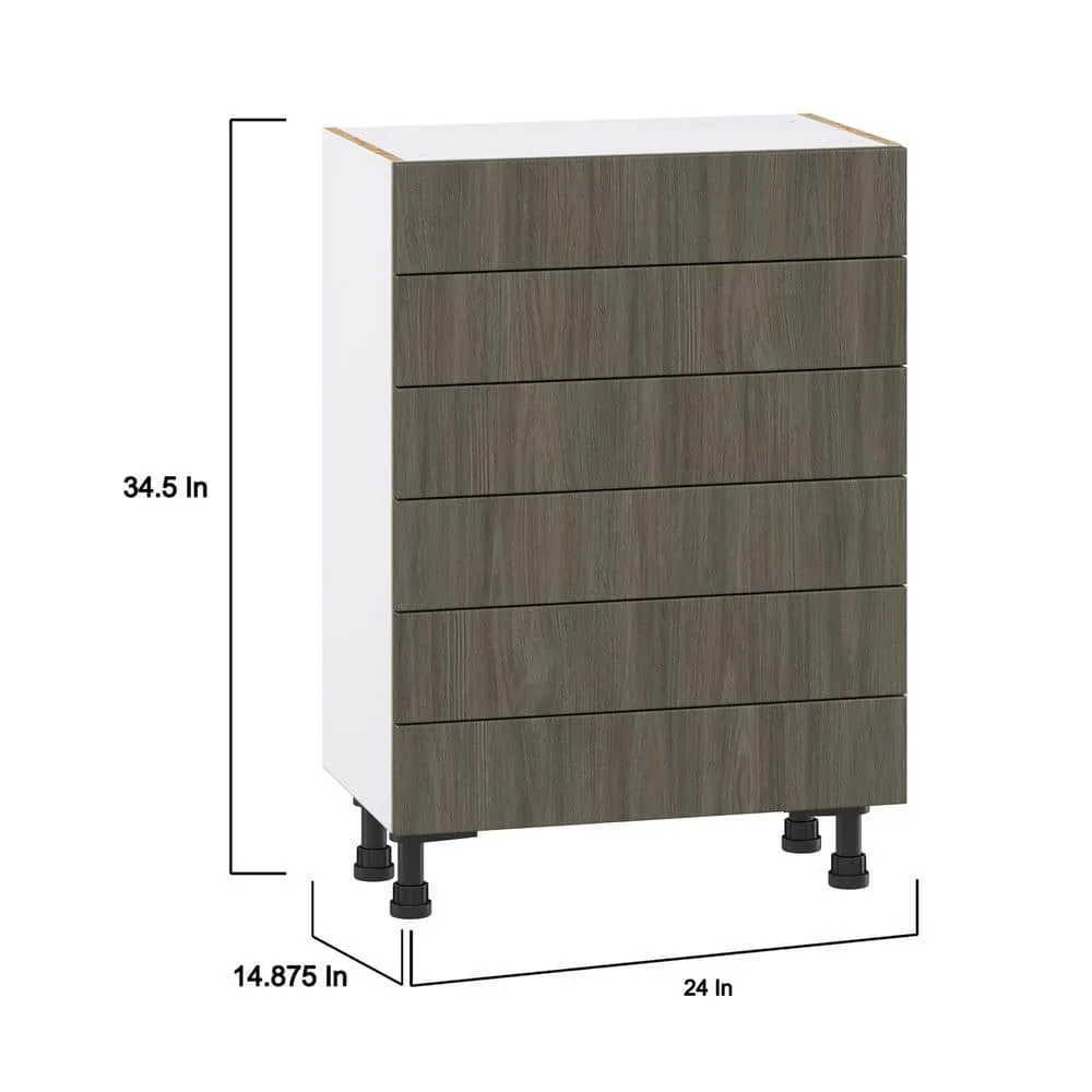 J COLLECTION 24 in. W x 34.5 in. H x 14 in. D Medora textured Slab Walnut Assembled Shallow Base Kitchen Cabinet with 6 Drawers, photo 4 of 8