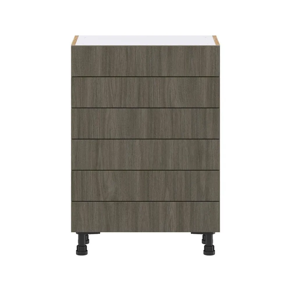 J COLLECTION 24 in. W x 34.5 in. H x 14 in. D Medora textured Slab Walnut Assembled Shallow Base Kitchen Cabinet with 6 Drawers, photo 7 of 8