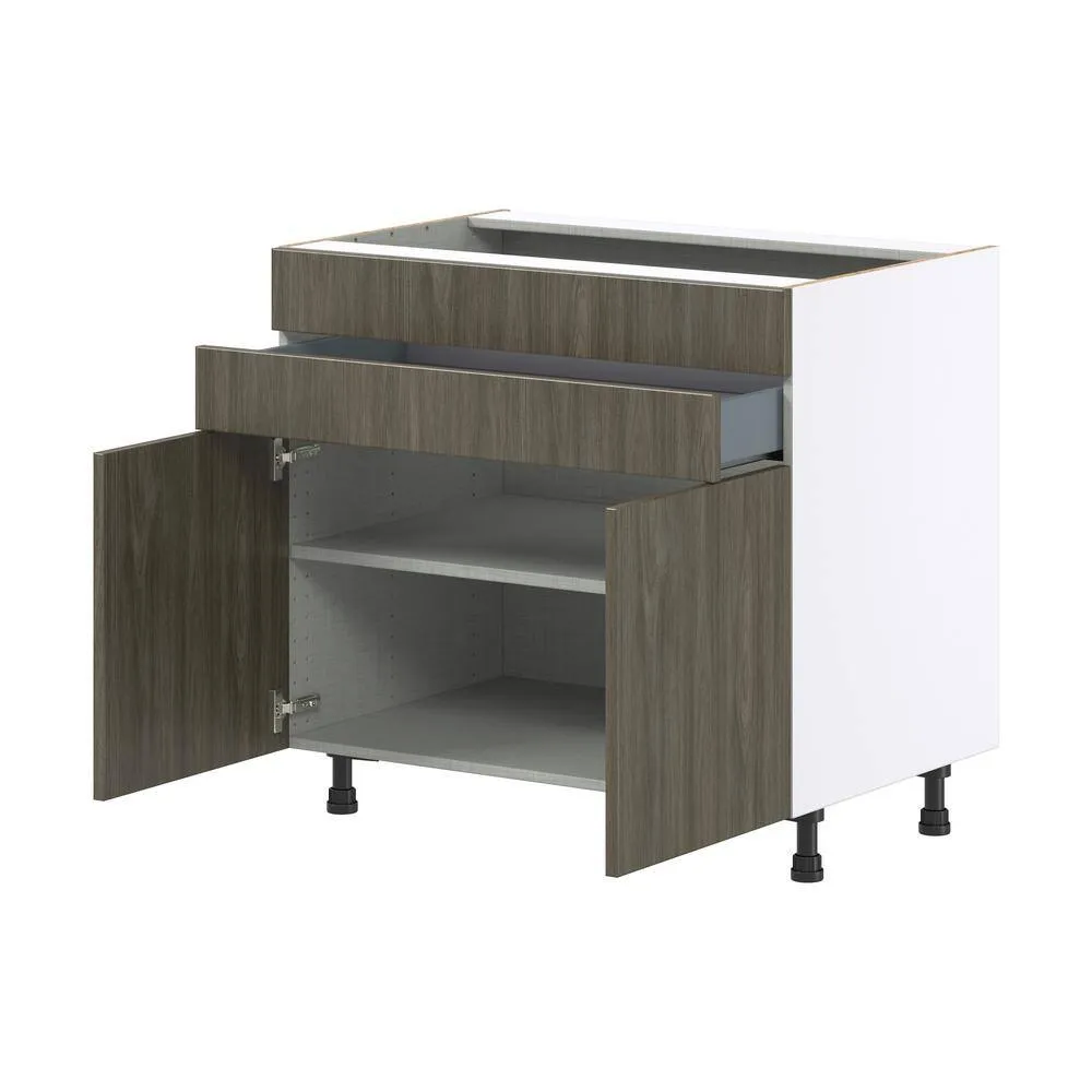 J COLLECTION Medora textured 36 in. W x 34.5 in. H x 24 in. D in Slab Walnut Assembled Base Kitchen Cabinet for Cooktop, photo 5 of 7