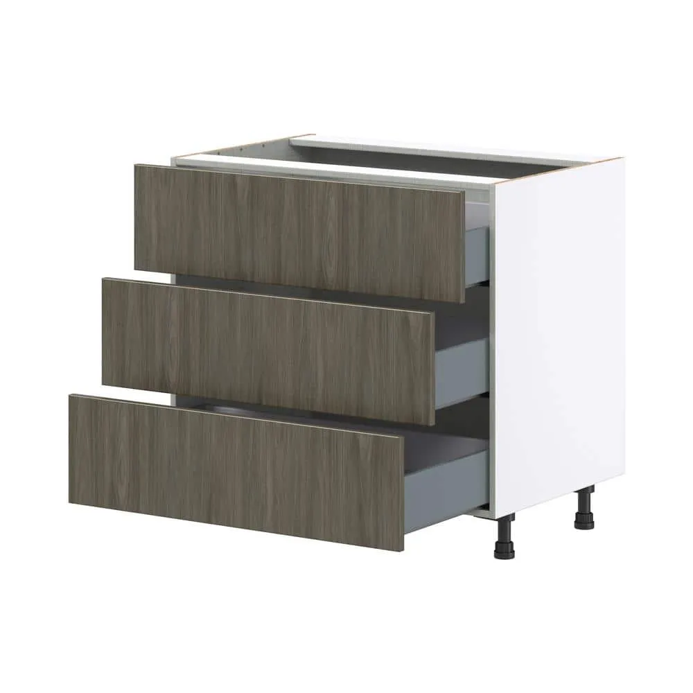 J COLLECTION Medora textured 36 in. W x 24 in. D x 34.5 in. H in Slab Assembled Base Kitchen Cabinet for Cooktop with 3 Drawers, photo 5 of 7