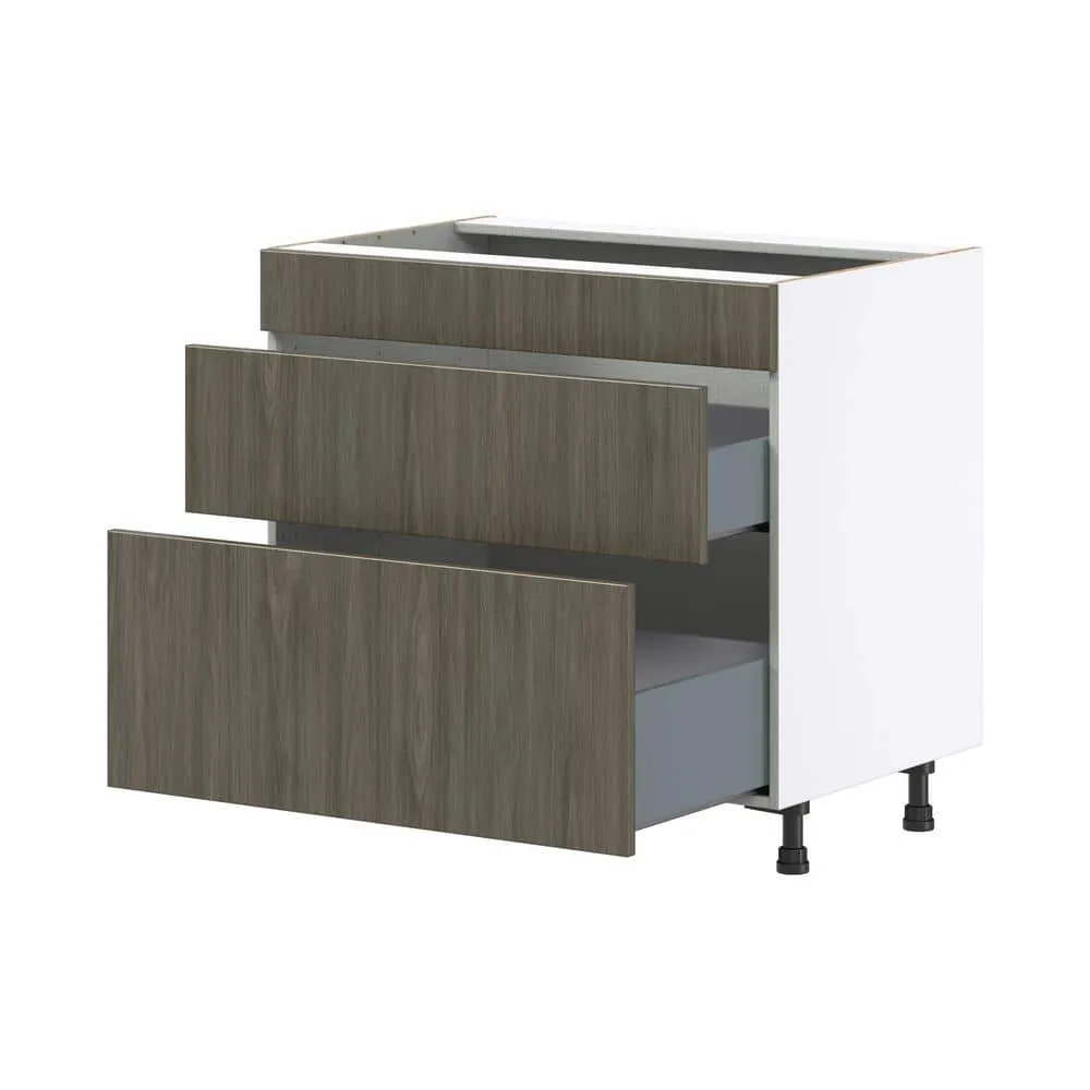 J COLLECTION Medora Textured Slab Walnut Assembled Base Kitchen Cabinet for Cooktop with 2 Drawers (36 in. W x 34.5 in. H x 24 in. D), photo 5 of 7