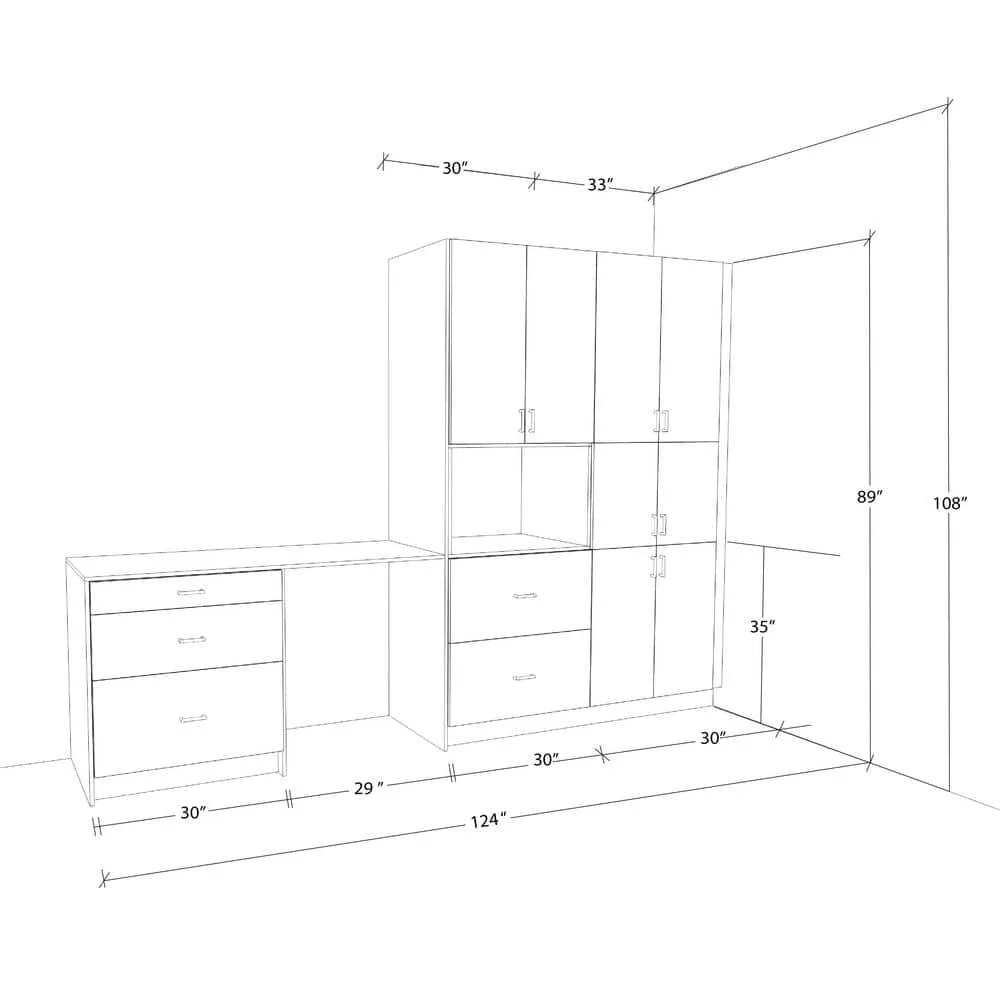 J COLLECTION Medora 125 in. W x 89.5 in. H x 24 in. D Textured Slab Walnut Children's Workstation Cabinet Bundle, photo 3 of 14