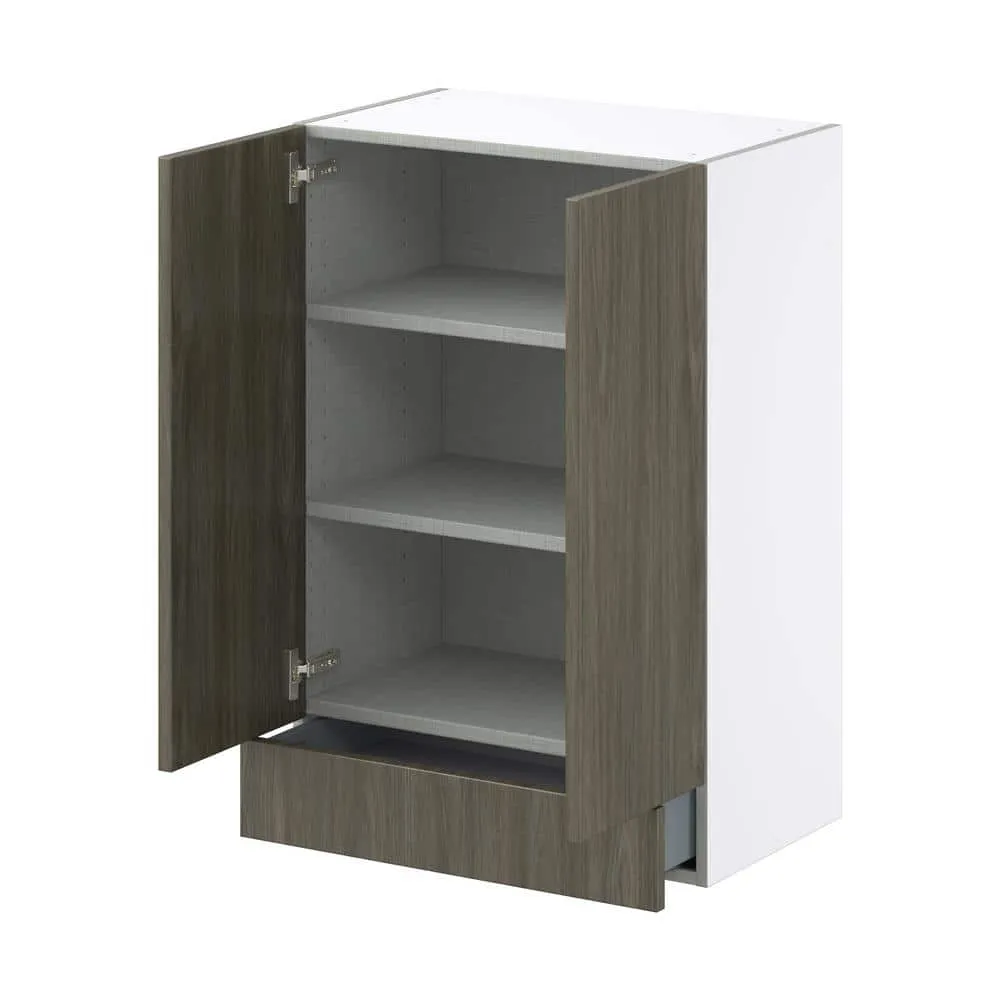 J COLLECTION Medora textured 24 in. W x 35 in. H x 14 in. D in Slab Walnut Assembled Wall Kitchen Cabinet with a Drawer, photo 6 of 8