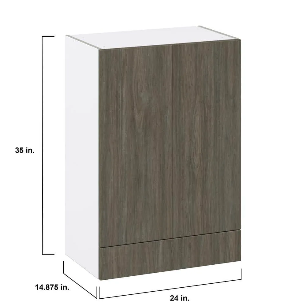 J COLLECTION Medora textured 24 in. W x 35 in. H x 14 in. D in Slab Walnut Assembled Wall Kitchen Cabinet with a Drawer, photo 4 of 8