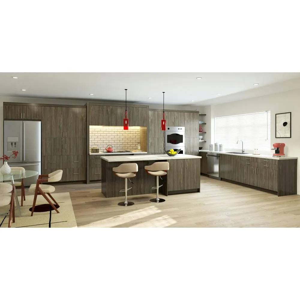 J COLLECTION Medora Textured Slab Walnut Assembled Wall Kitchen Cabinet with 2 Drawers (24 in. W x 40 in. H x 14 in. D), photo 3 of 8