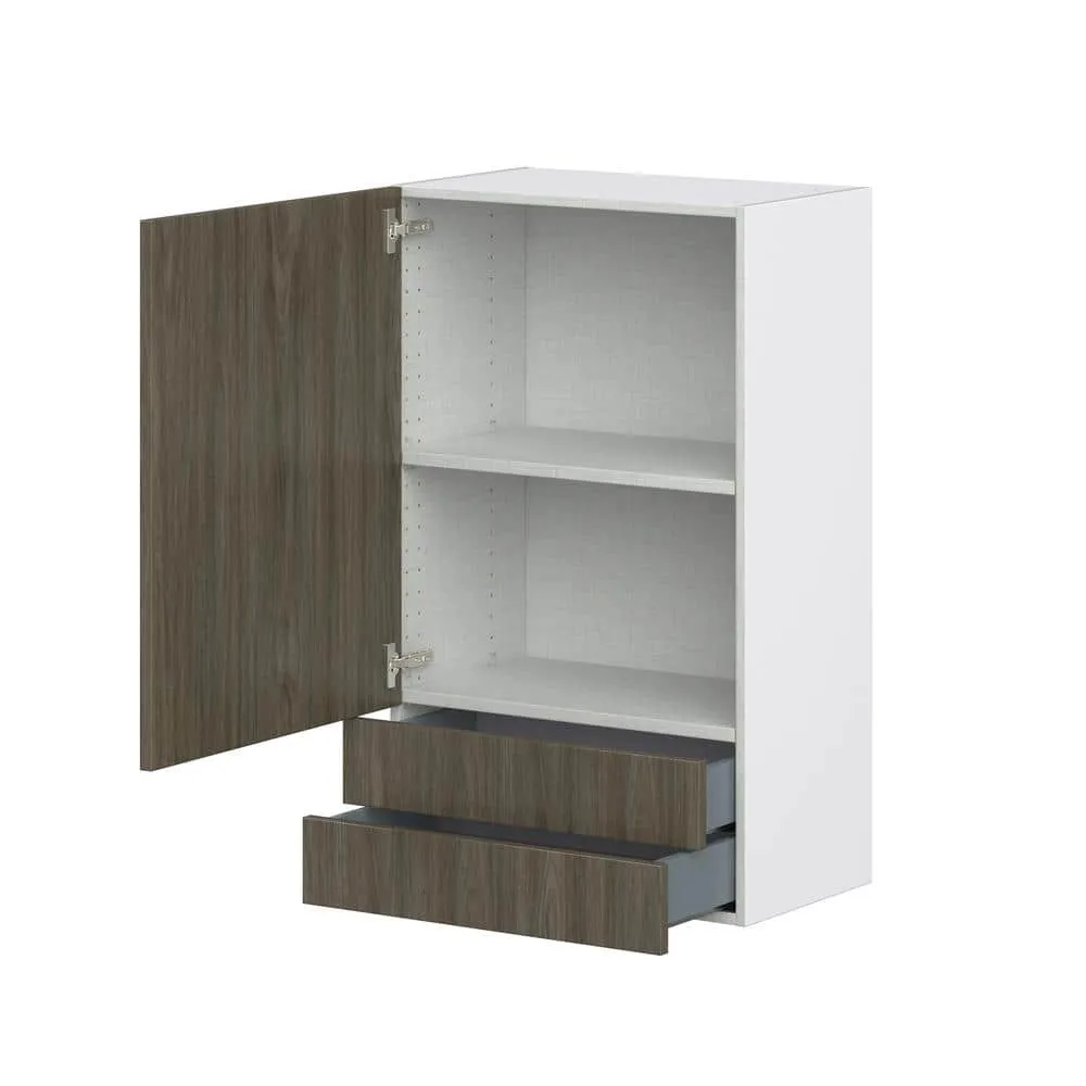 J COLLECTION Medora Textured Slab Walnut Assembled Wall Kitchen Cabinet with 2 Drawers (24 in. W x 40 in. H x 14 in. D), photo 6 of 8