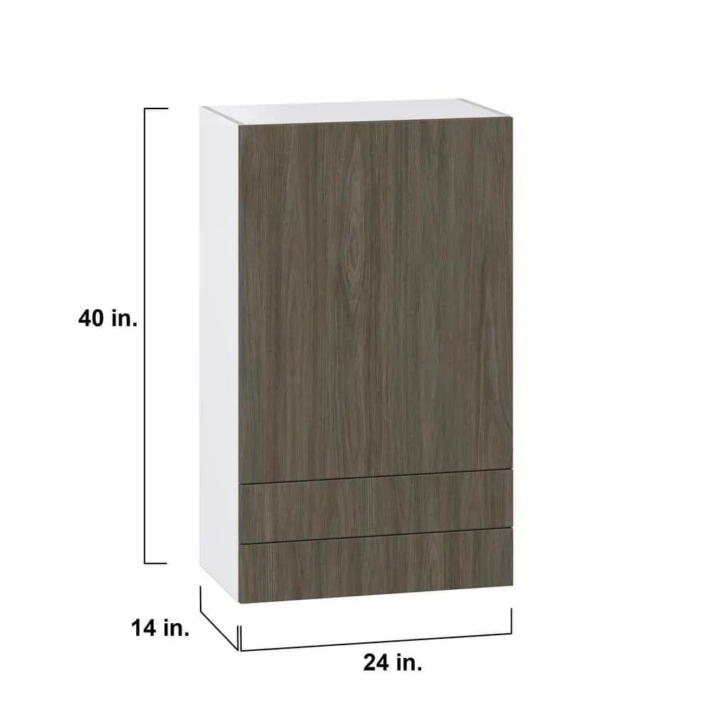 J COLLECTION Medora Textured Slab Walnut Assembled Wall Kitchen Cabinet with 2 Drawers (24 in. W x 40 in. H x 14 in. D), photo 4 of 8