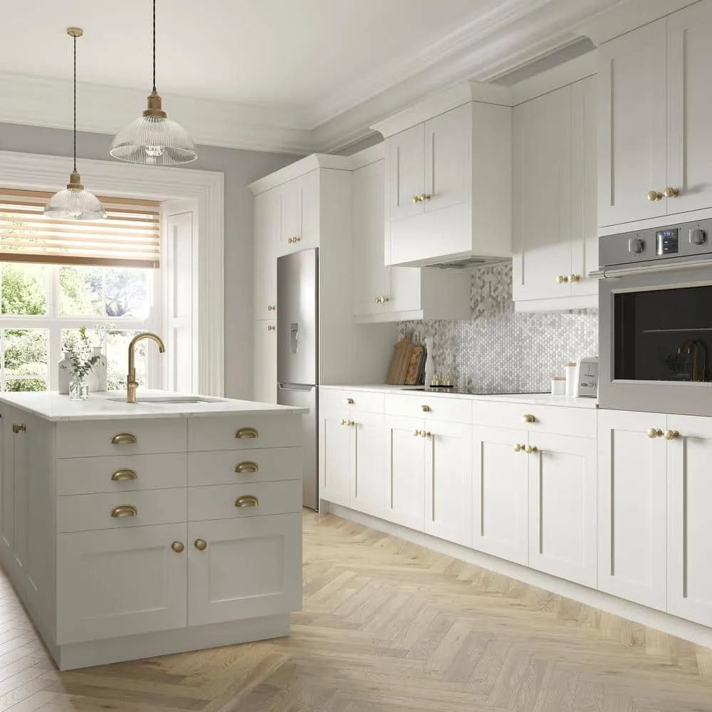 J COLLECTION 30 in. W x 94.5 in. H x 24 in. D Wallace Painted Warm White Shaker Assembled Pantry Micro Kitchen Cabinet with Drawers, photo 3 of 12