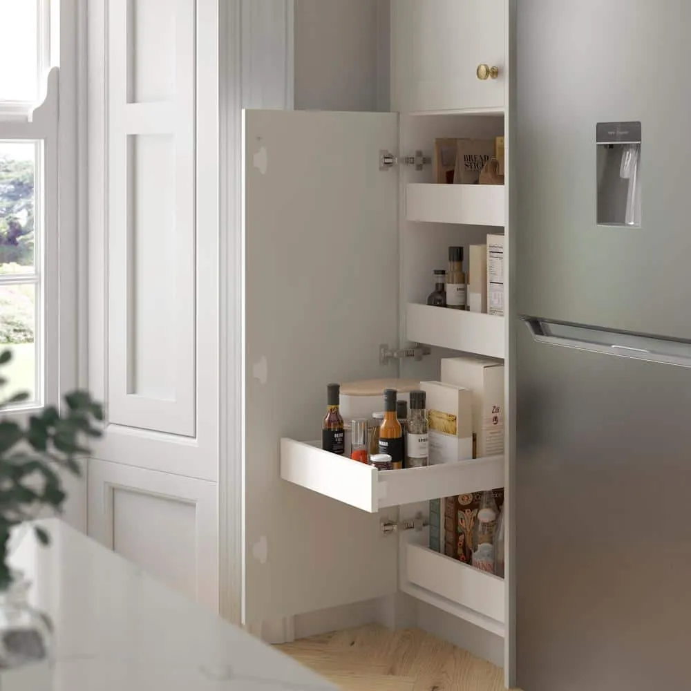 J COLLECTION 30 in. W x 94.5 in. H x 24 in. D Wallace Painted Warm White Shaker Assembled Pantry Micro Kitchen Cabinet with Drawers, photo 9 of 12